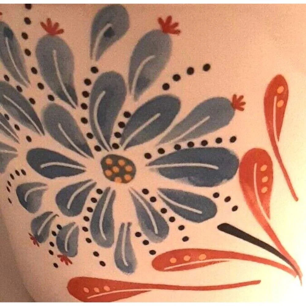 Ikea Finstilt Ceramic Mug White with Blue and Orange Flower 10 oz